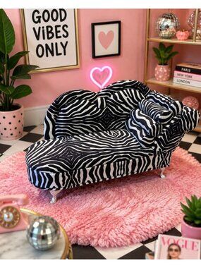 New Black & White Zebra Doll Chaise Jewelry Box Organizer Couch Jewelry Box